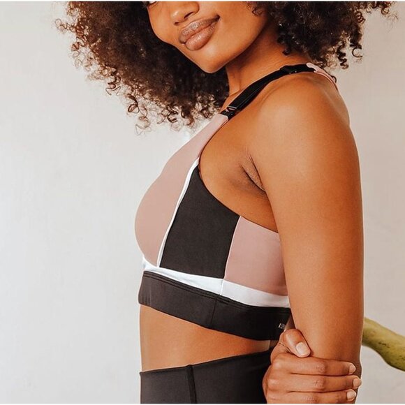 All Fenix Ivy Beige‎ Multi Color Block High-Impact Sports Bra Size Medium $65 - Picture 2 of 14